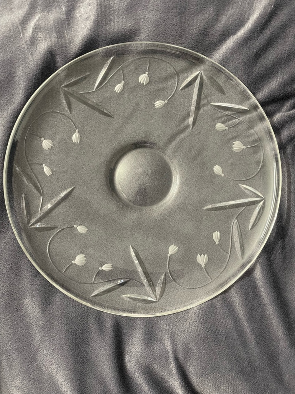 Tiffany & Co. Clear Etched Glass Serving Charger with Floral Motif